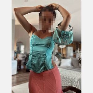 Vintage Y2K Silk Aqua Cami with Sequins